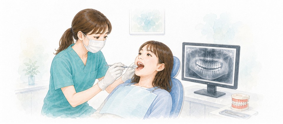 モニターや模型を使って検査結果を確認するイラスト