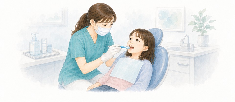 お子さまへ無理のない治療や予防処置を行うイラスト